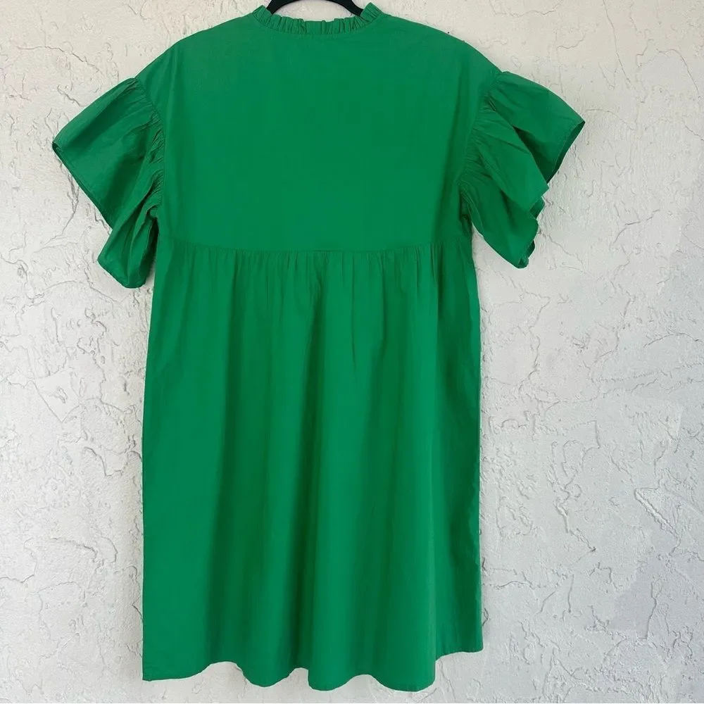 VILAGALLO Dress Women Size 40/8 Eliza Green Boho Beaded‎ Tunic Peasant